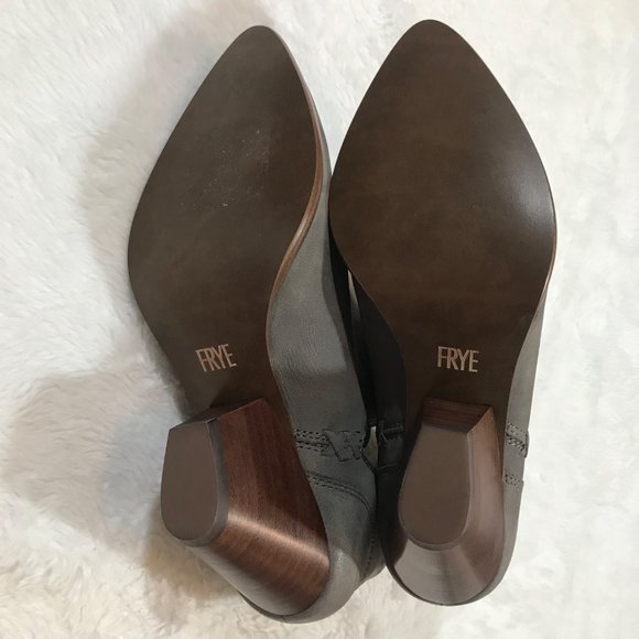 NEW FRYE REINA CUT OUT BOOTIE WOMENS 6 ANKLE BOOT GRAY LEATHER POINTED TOE HEEL - Picture 8 of 11